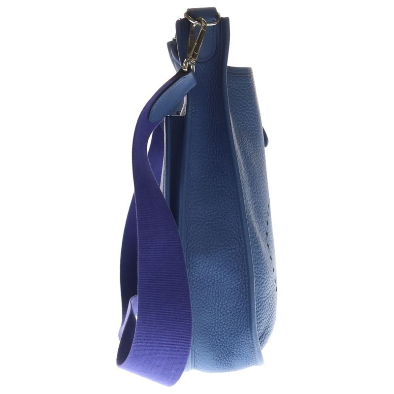 Hermes Evelyne PM Taurillon Clemence Shoulder Bag Blue Leather