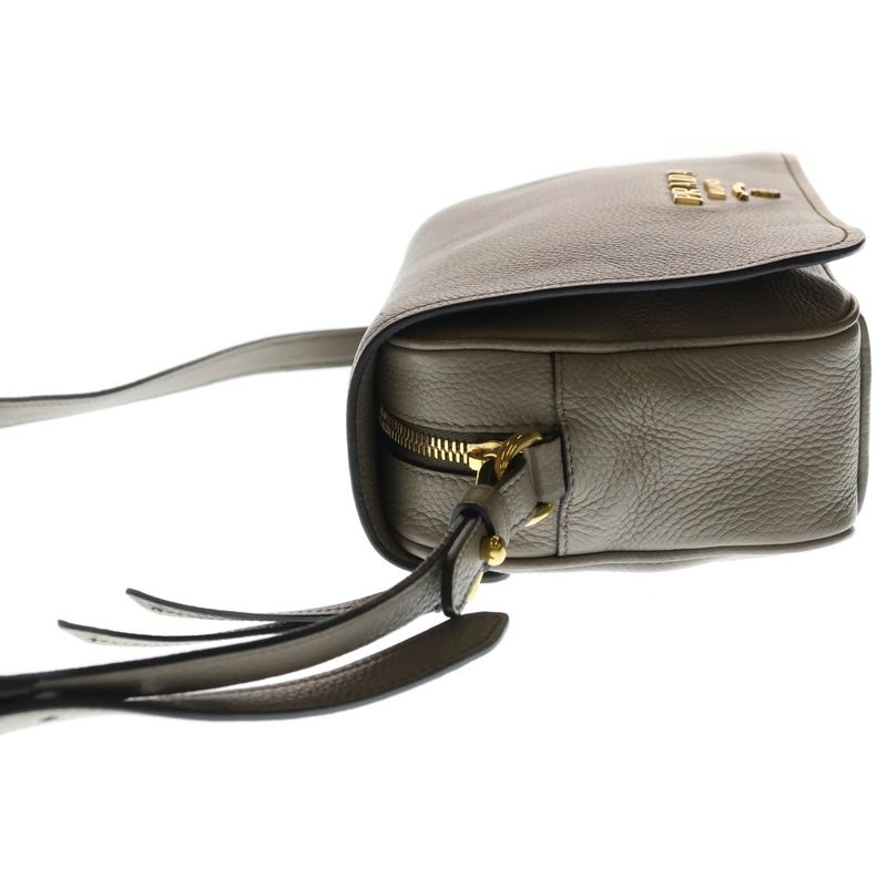 Prada Vitello Phoenix Shoulder Bag Leather Grey Gold Greige