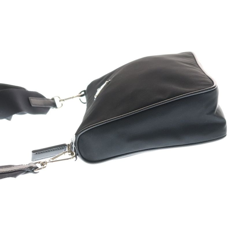 Prada Triangle Logo Shoulder Bag Black Tessuto Silver
