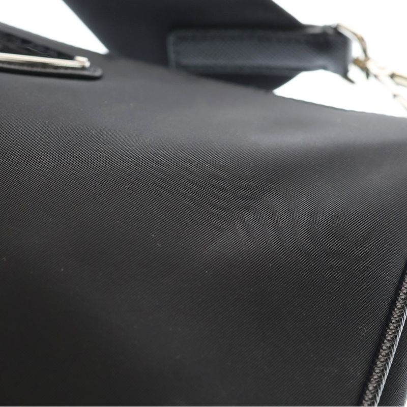 Prada Triangle Logo Shoulder Bag Black Tessuto Silver