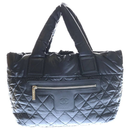 Chanel Coco Coquent Bag Handbag Black Nylon Silver