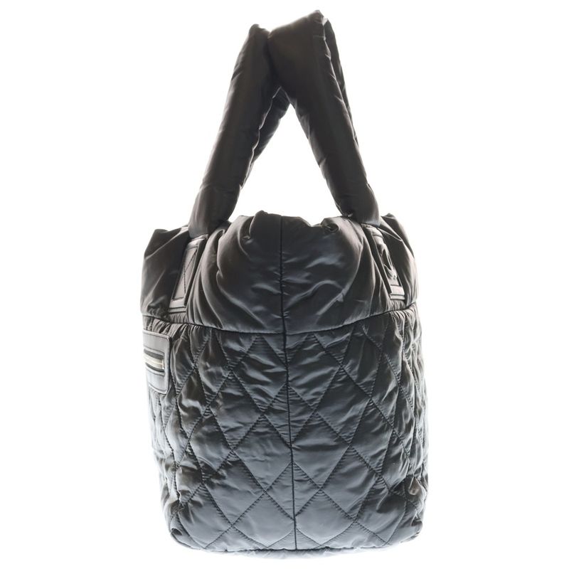 Chanel Coco Coquent Bag Handbag Black Nylon Silver