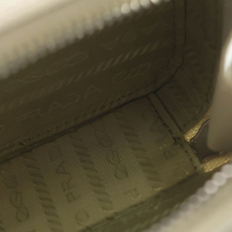 Prada Saffiano Mini Pouch Mini Shoulder Bag Ivory Leather