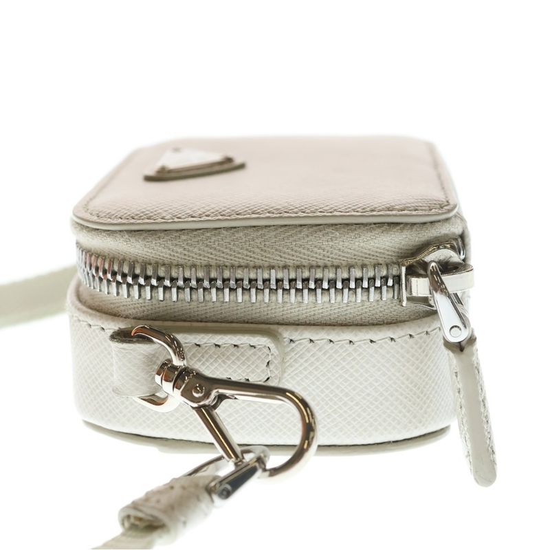 Prada Saffiano Mini Pouch Mini Shoulder Bag Ivory Leather