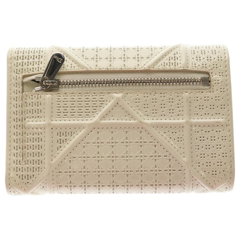 Dior Diorama Leather Trifold Wallet Compact White