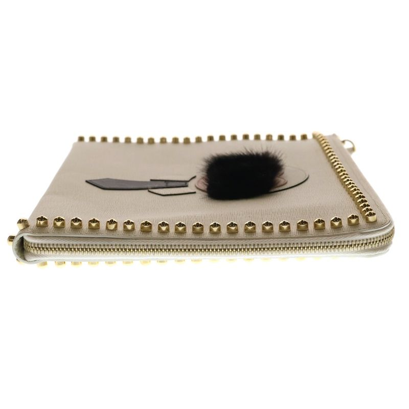 Fendi Punkarlito Charm Studded Clutch White