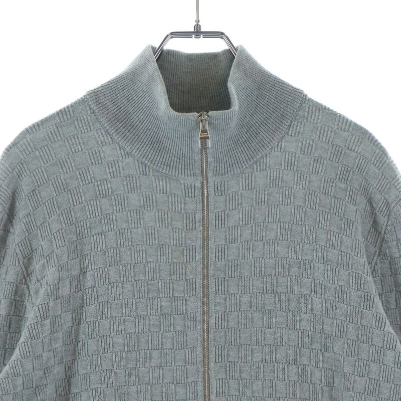Louis Vuitton Leather Patch Logo Damier Jacquard Zip Up Driver's Knit Jacket