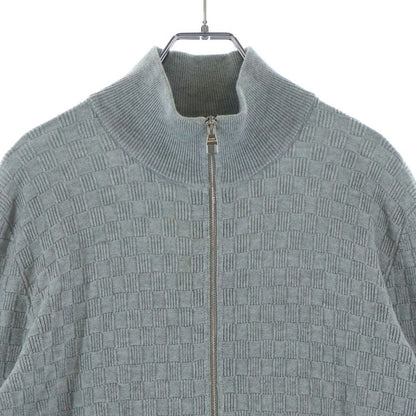 Louis Vuitton Leather Patch Logo Damier Jacquard Zip Up Driver's Knit Jacket