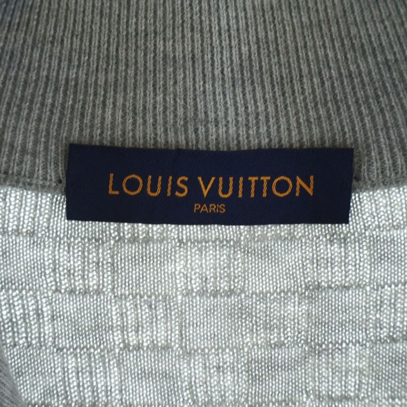 Louis Vuitton Leather Patch Logo Damier Jacquard Zip Up Driver's Knit Jacket