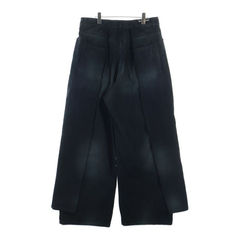 Balenciaga Double Side Wide Denim Pants Black
