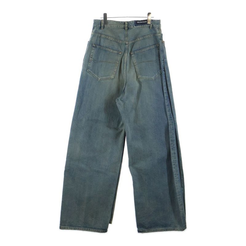 Balenciaga Double Front Wide Leg Jeans Denim Pants Indigo