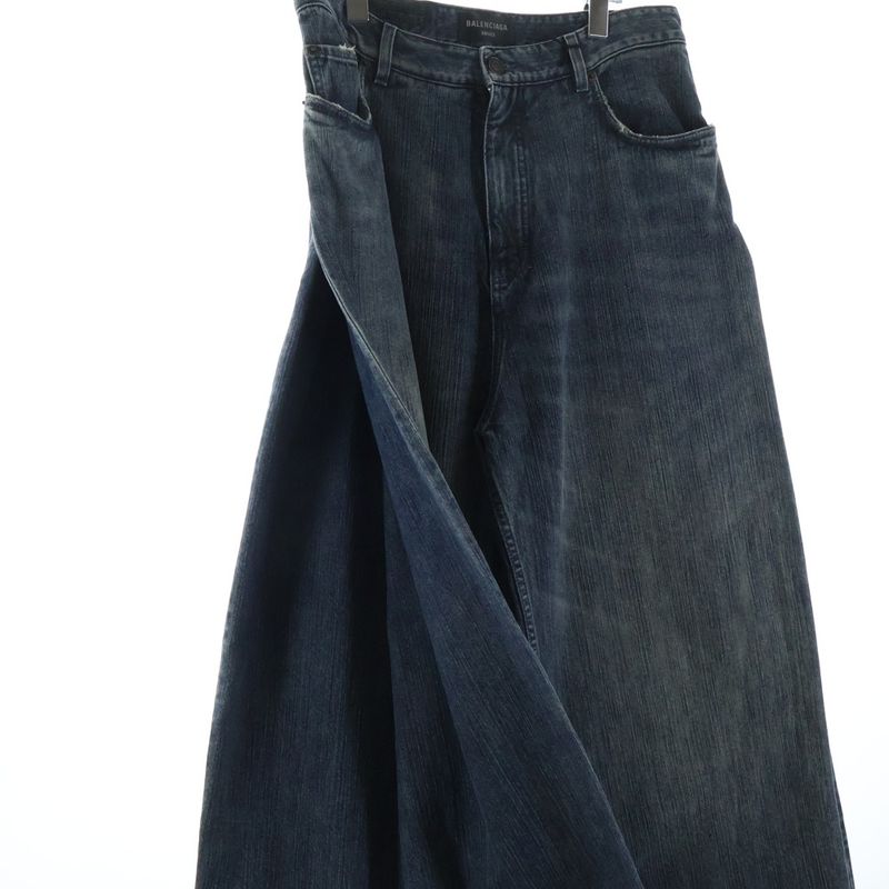Balenciaga Double Front Wide Leg Jeans Denim Pants Indigo