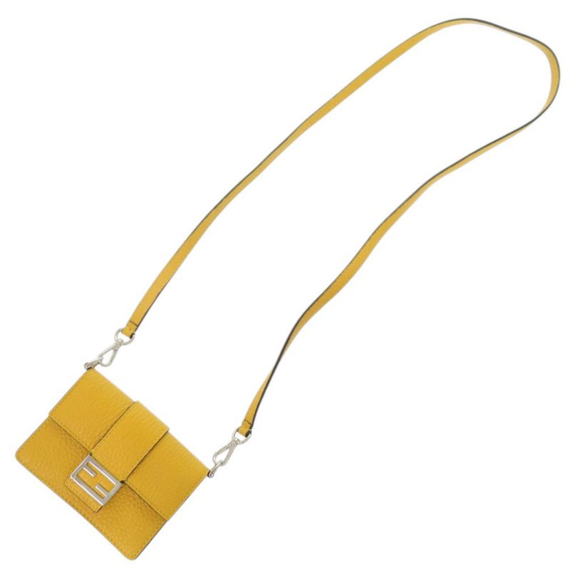 Fendi Micro Flat Baguette Leather Yellow Card Case Wallet