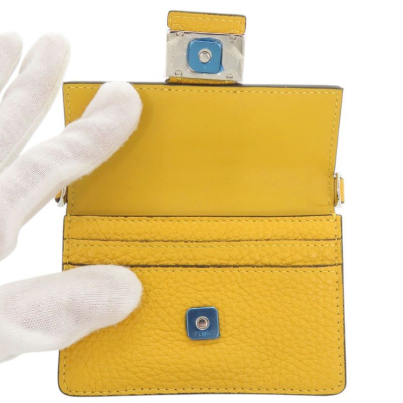 Fendi Micro Flat Baguette Leather Yellow Card Case Wallet