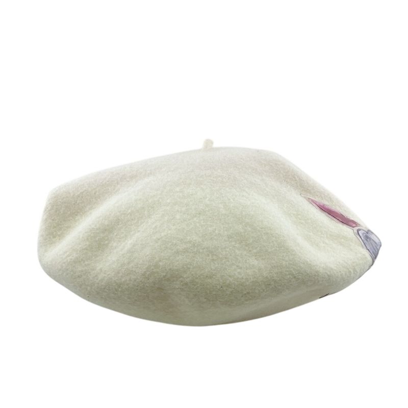 Chanel Cap Hat Vintage Vinyl CC Wool Beret Ivory