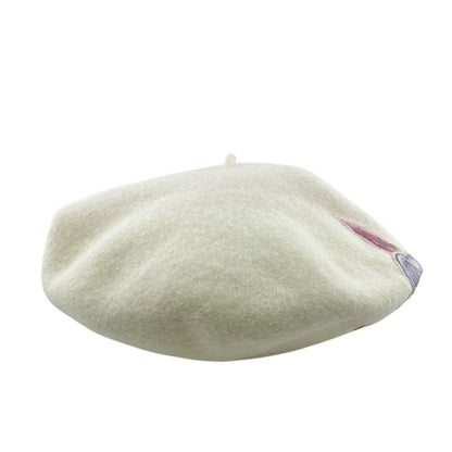 Chanel Cap Hat Vintage Vinyl CC Wool Beret Ivory