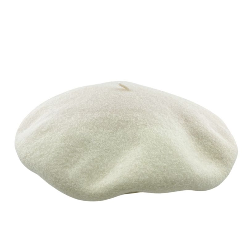 Chanel Cap Hat Vintage Vinyl CC Wool Beret Ivory