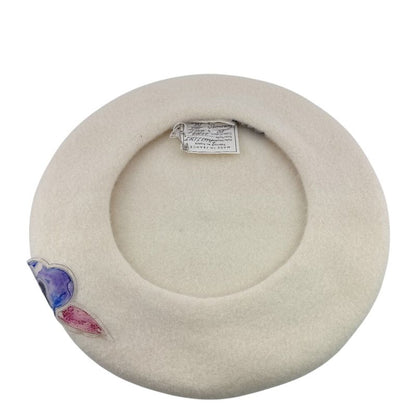 Chanel Cap Hat Vintage Vinyl CC Wool Beret Ivory