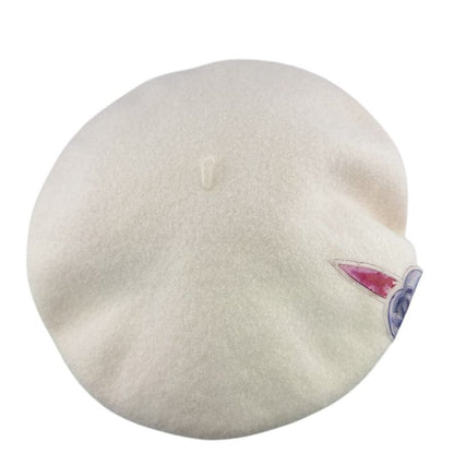Chanel Cap Hat Vintage Vinyl CC Wool Beret Ivory