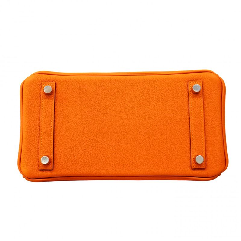 Hermes Handbag Birkin 25 Taurillon Noviyo Orange Silver