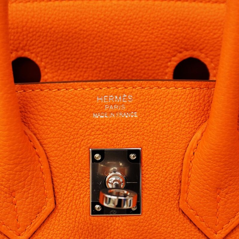 Hermes Handbag Birkin 25 Taurillon Noviyo Orange Silver