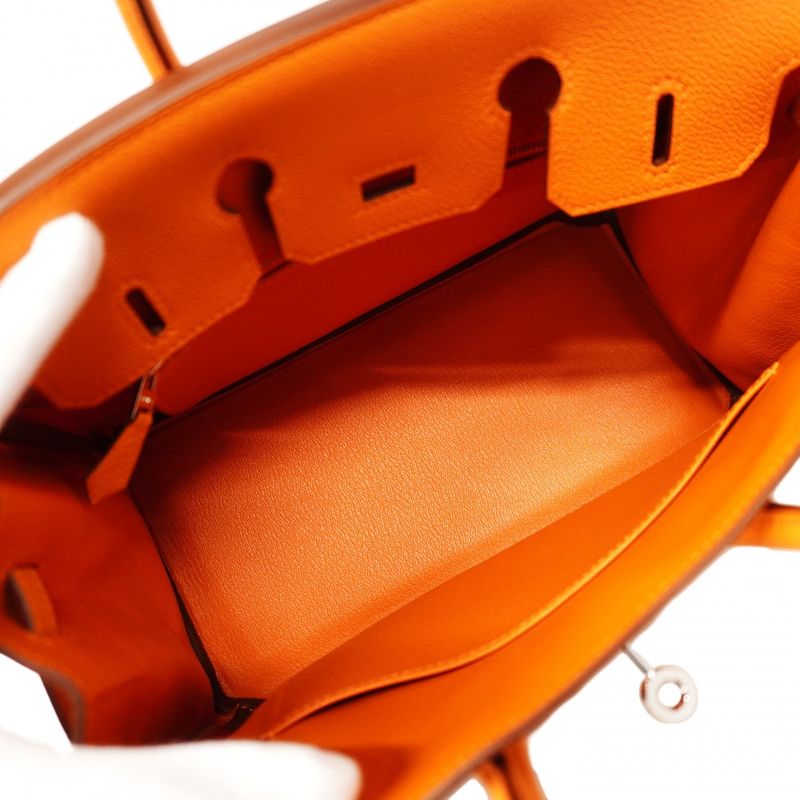 Hermes Handbag Birkin 25 Taurillon Noviyo Orange Silver