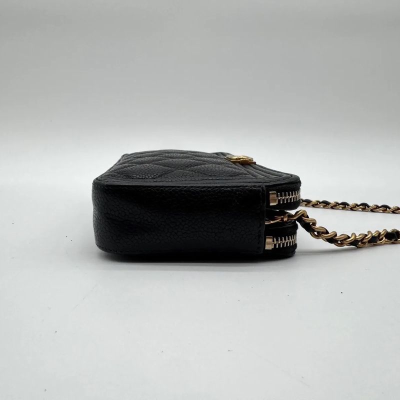 Chanel Large Shoulder Bag Quilted CC Logo Gold Chain Black Leather