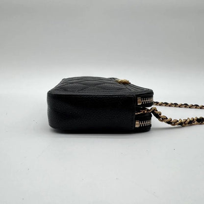 Chanel Large Shoulder Bag Quilted CC Logo Gold Chain Black Leather