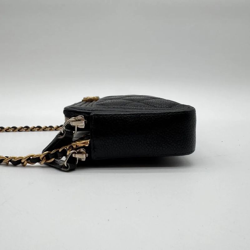 Chanel Large Shoulder Bag Quilted CC Logo Gold Chain Black Leather