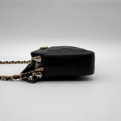 Chanel Large Shoulder Bag Quilted CC Logo Gold Chain Black Leather