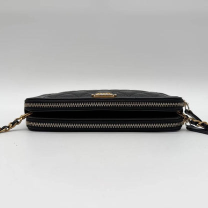 Chanel Large Shoulder Bag Quilted CC Logo Gold Chain Black Leather