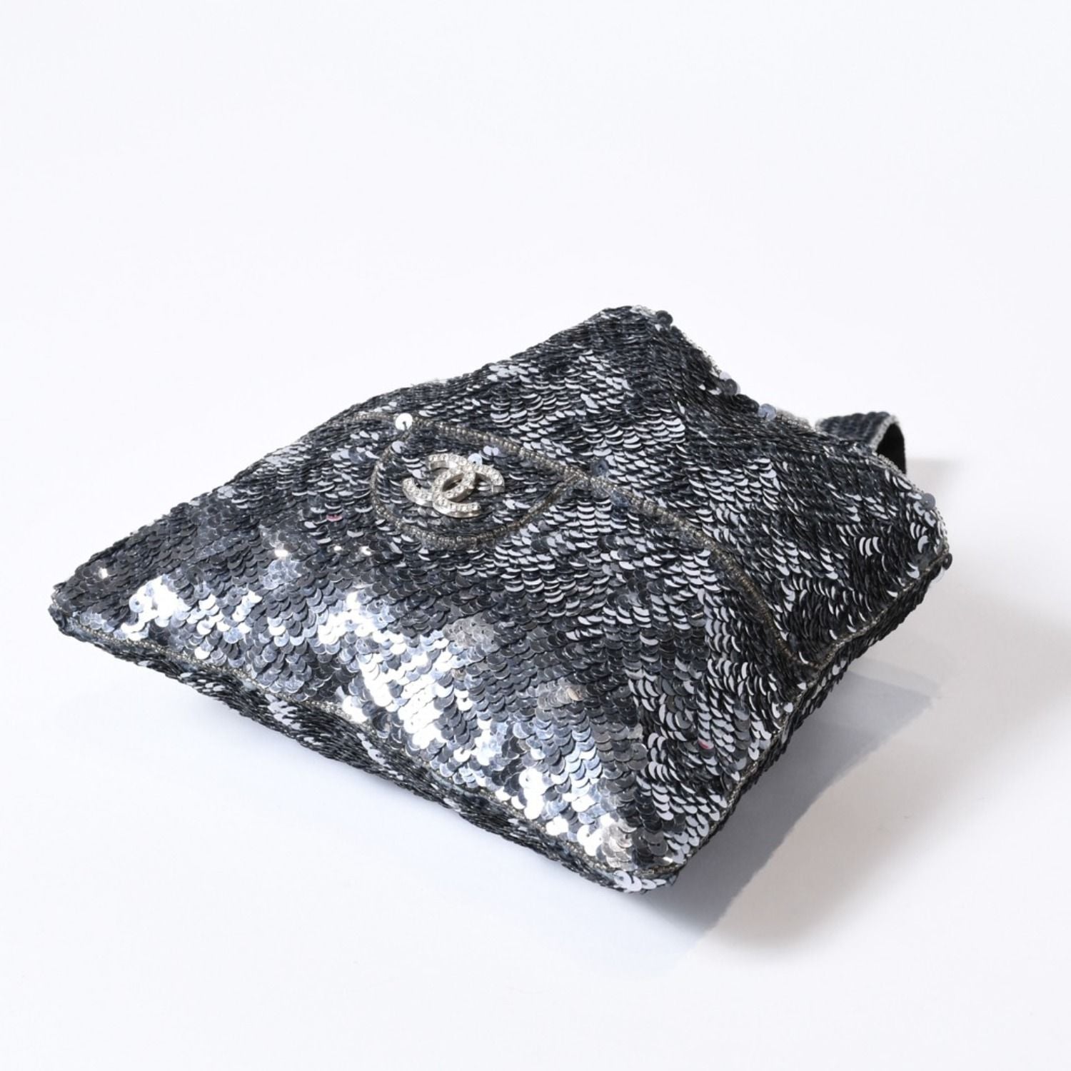 Chanel Sequin Handbag CC Logo Rhinestone Silver Clear — view 4