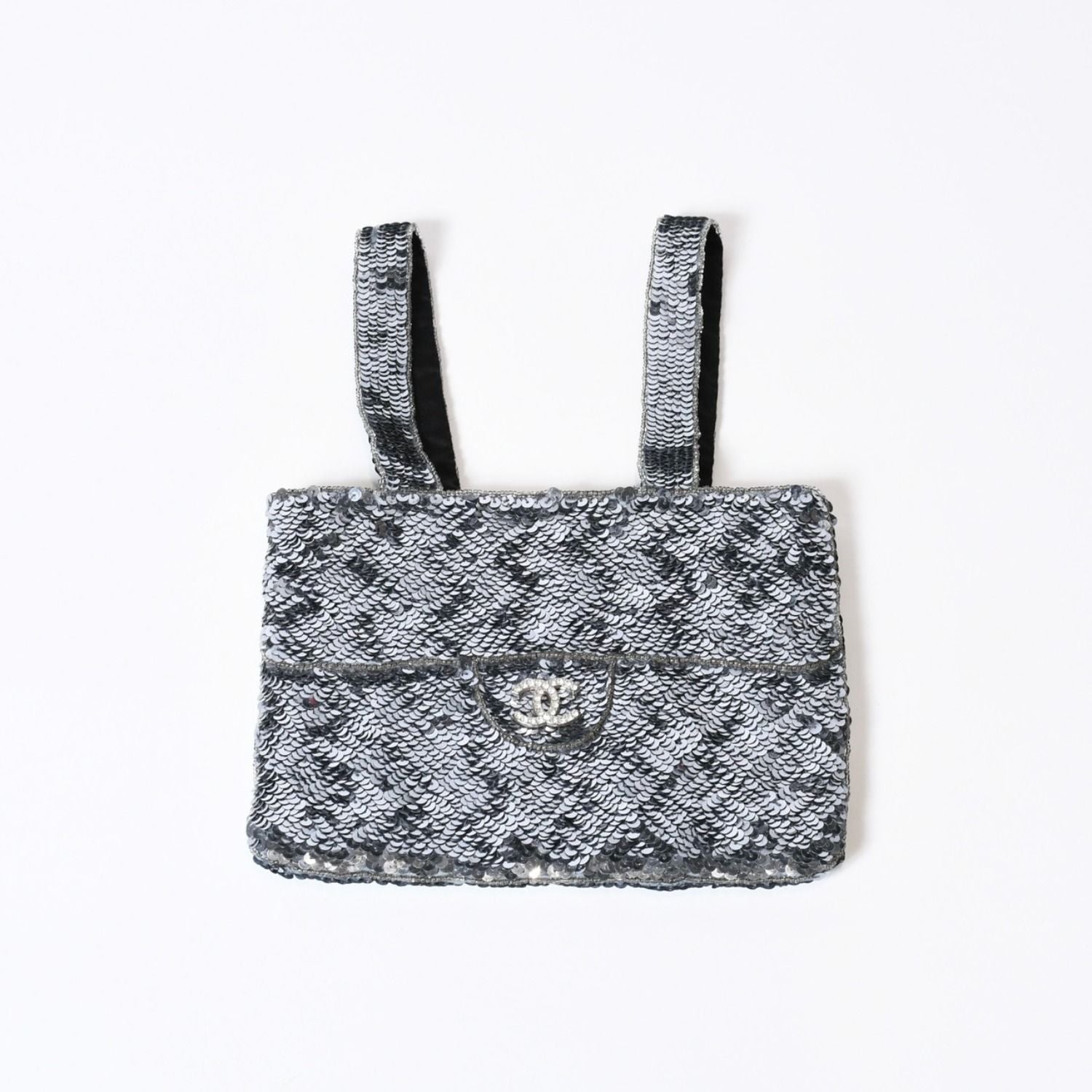 Chanel Sequin Handbag CC Logo Rhinestone Silver Clear — view 6