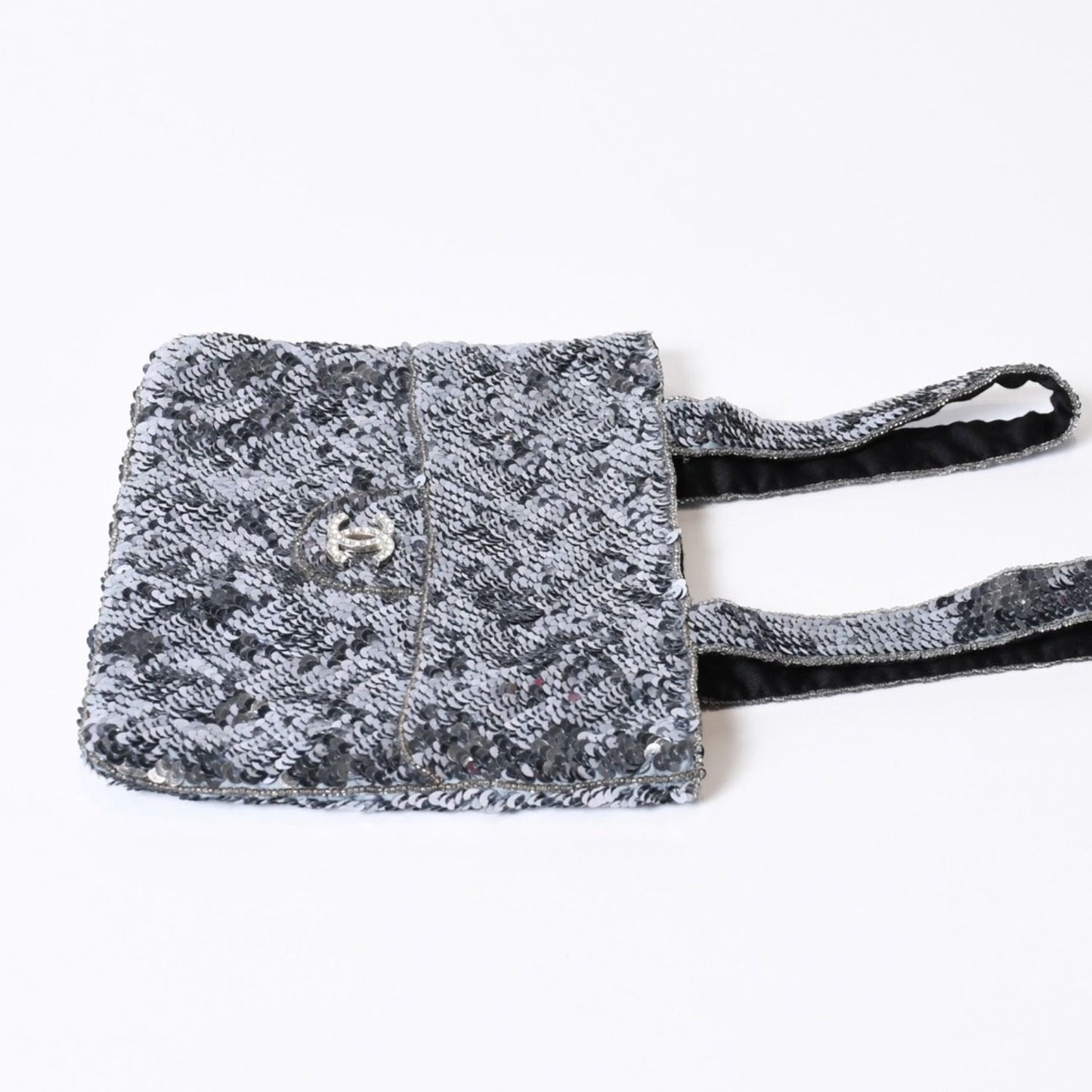 Chanel Sequin Handbag CC Logo Rhinestone Silver Clear — view 8
