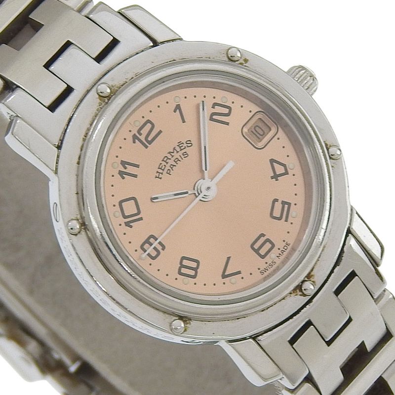 Hermes Clipper Stainless Steel Quartz Analog Display Brown Dial Watch