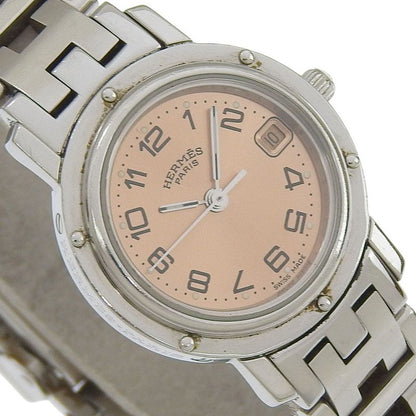 Hermes Clipper Stainless Steel Quartz Analog Display Brown Dial Watch
