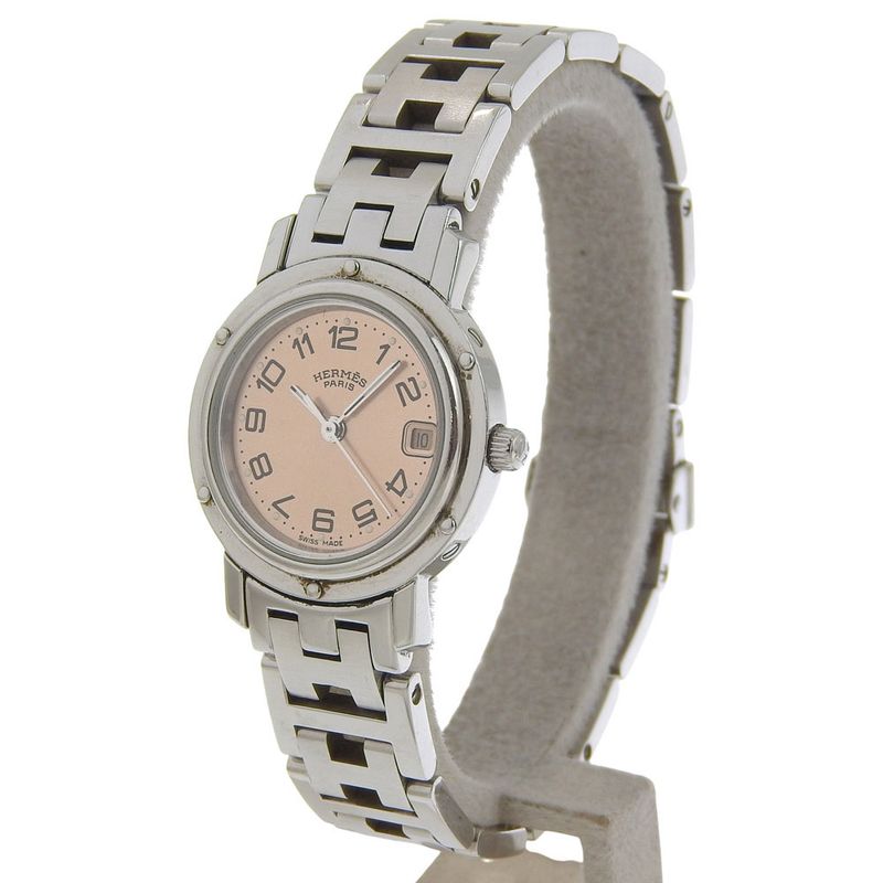 Hermes Clipper Stainless Steel Quartz Analog Display Brown Dial Watch