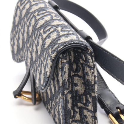 Dior Waist Bag Saddle Oblique Navy Canvas Leather Flat Navy. Beige