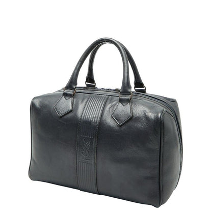 Saint Laurent YSL Logo Mini Boston Bag Navy Leather