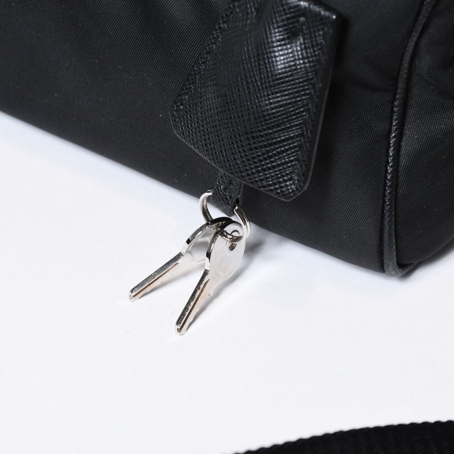 Prada Triangle Logo Shoulder Bag Black Leather Jacquard Silver — view 7