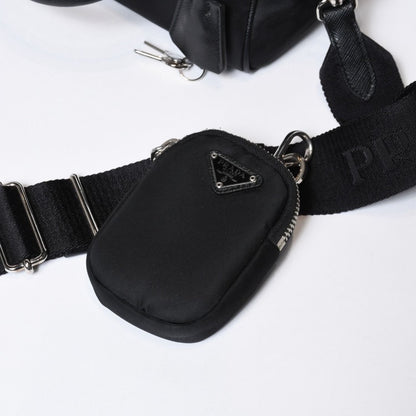 Prada Triangle Logo Shoulder Bag Black Leather Jacquard Silver — view 8