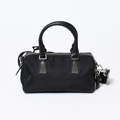 Prada Triangle Logo Shoulder Bag Black Leather Jacquard Silver — view 2