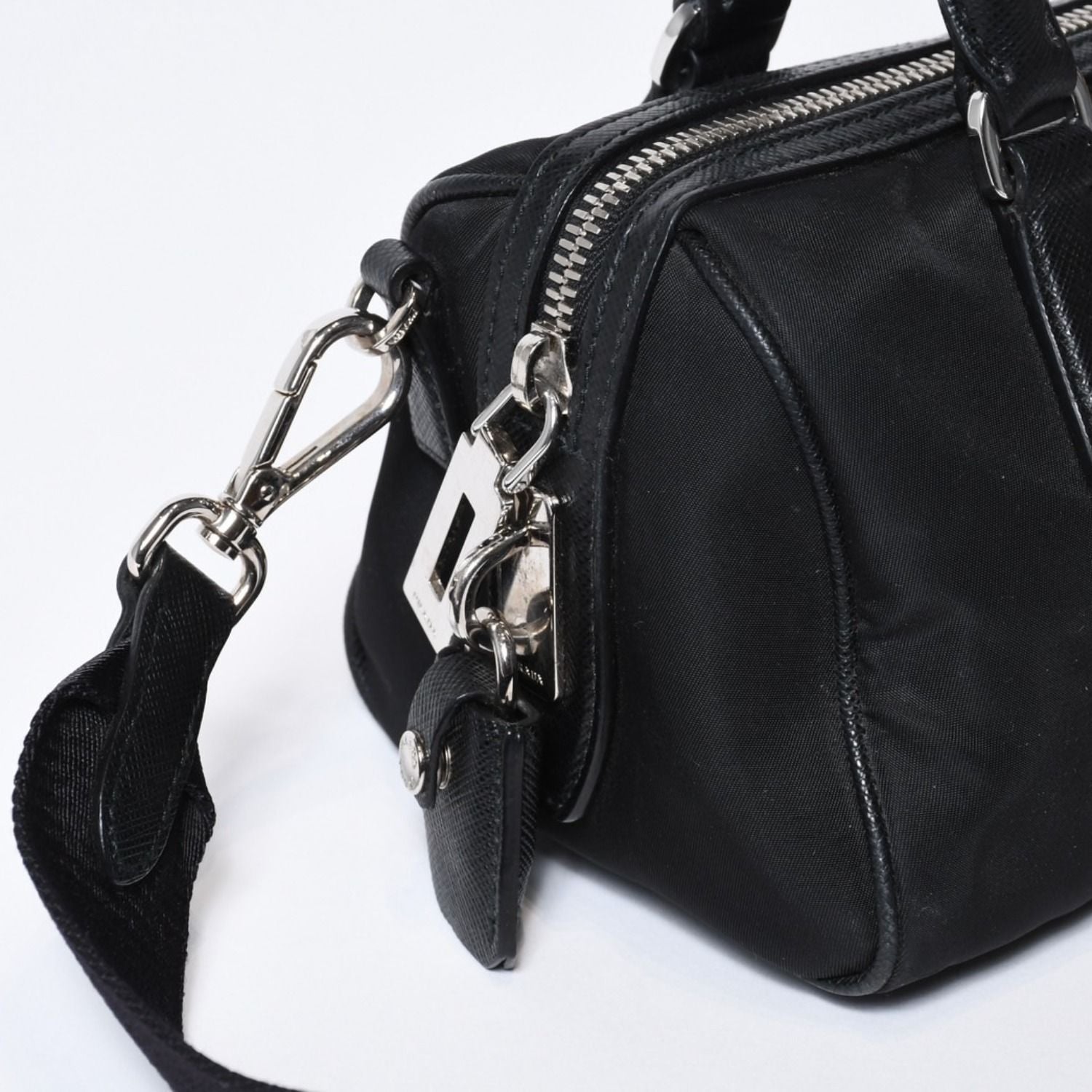 Prada Triangle Logo Shoulder Bag Black Leather Jacquard Silver — view 4