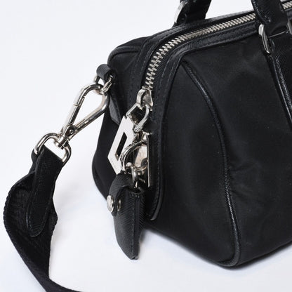 Prada Triangle Logo Shoulder Bag Black Leather Jacquard Silver — view 4
