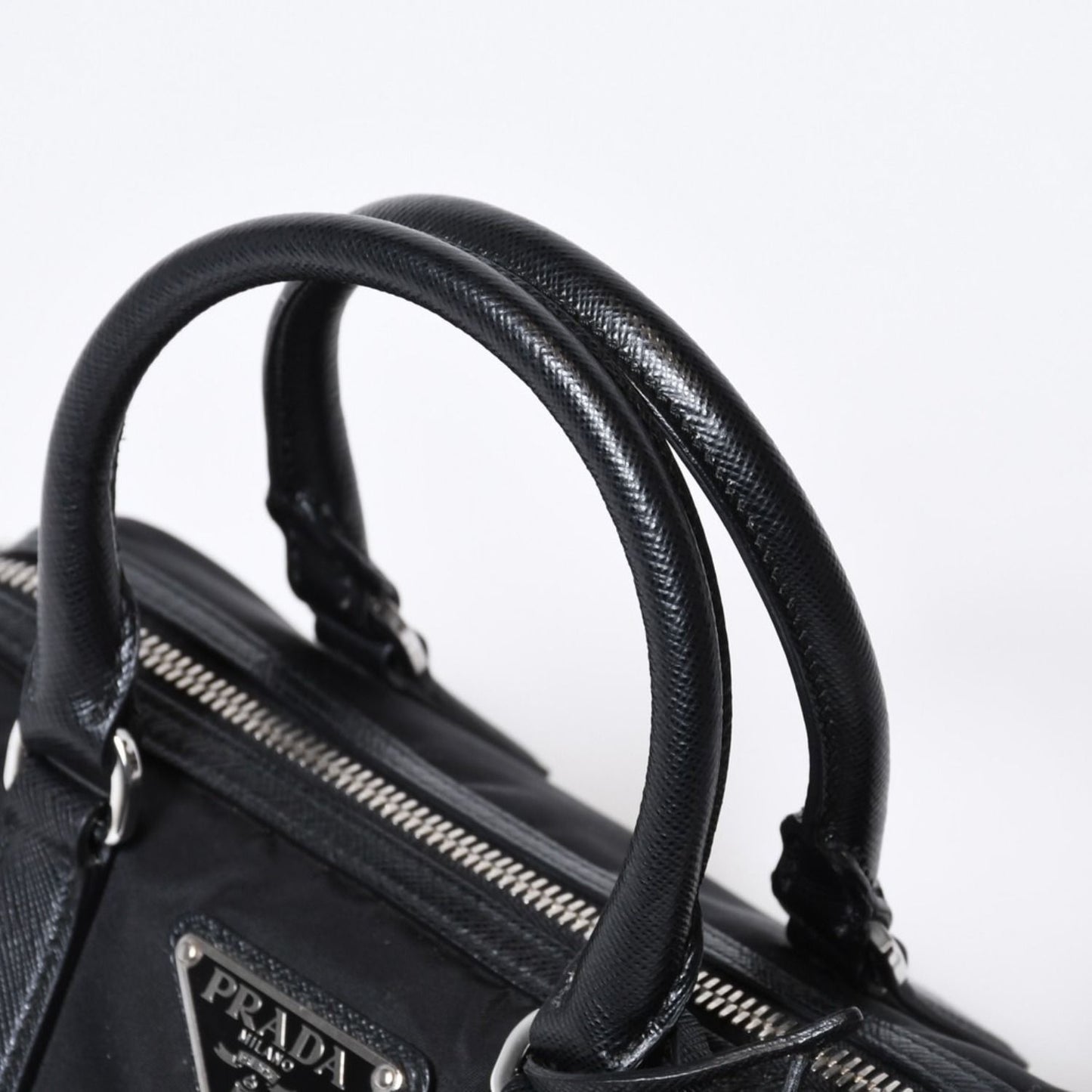 Prada Triangle Logo Shoulder Bag Black Leather Jacquard Silver — view 5