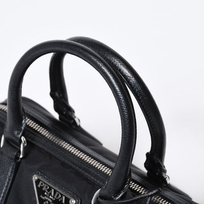 Prada Triangle Logo Shoulder Bag Black Leather Jacquard Silver — view 5