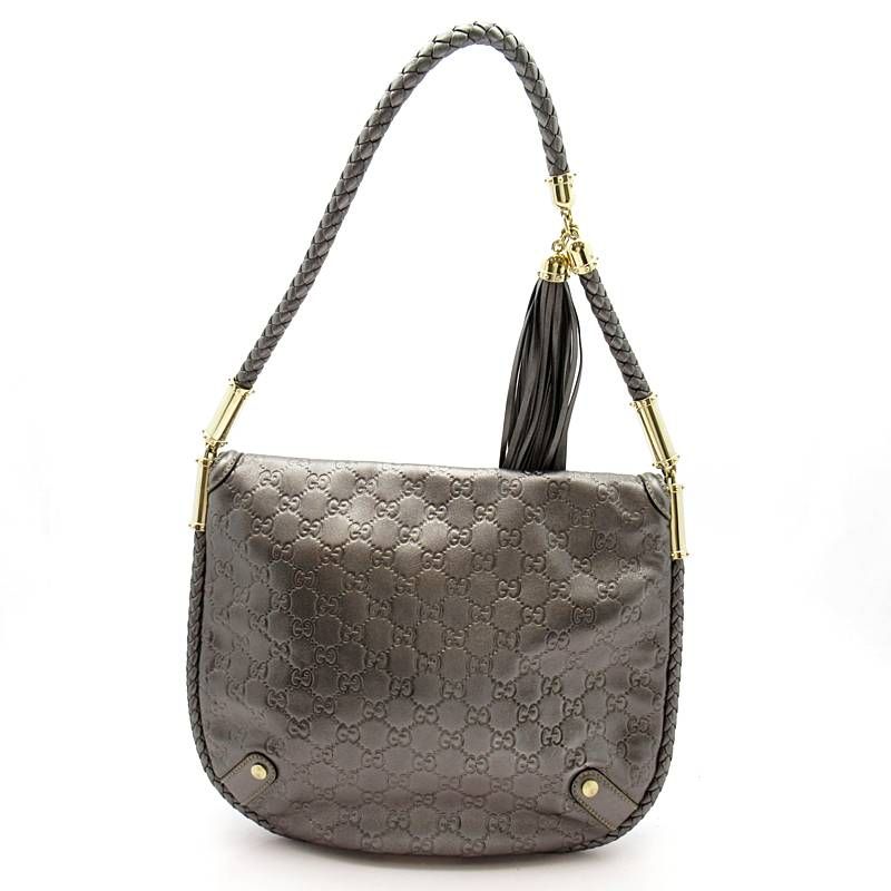 Gucci Interlocking GG Shoulder Bag Guccissima Metallic Metallic Gray