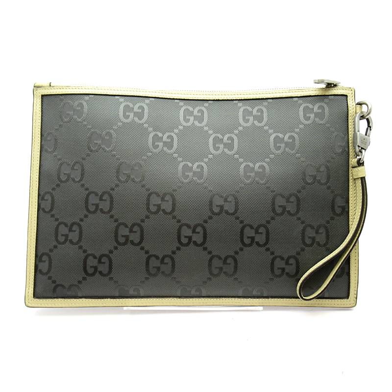 Gucci Off the Grid Clutch GG Nylon Leather Gray Beige