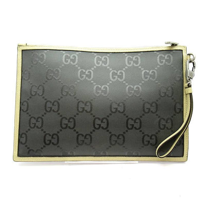 Gucci Off the Grid Clutch GG Nylon Leather Gray Beige