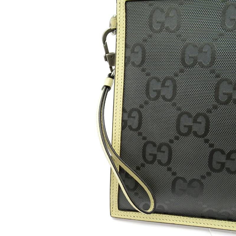 Gucci Off the Grid Clutch GG Nylon Leather Gray Beige